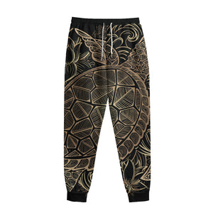 Black And Gold Sea Turtle Print Sweatpants