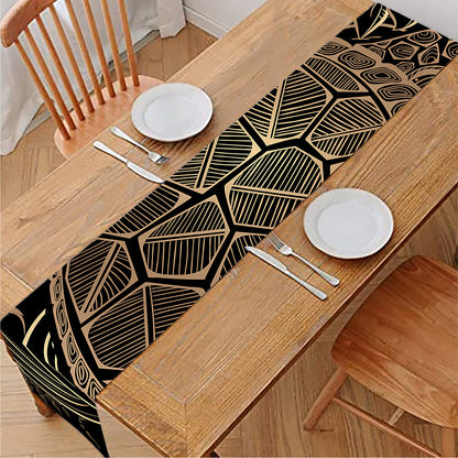 Black And Gold Sea Turtle Print Table Runner