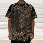 Black And Gold Sea Turtle Print Textured Short Sleeve Shirt