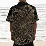 Black And Gold Sea Turtle Print Textured Short Sleeve Shirt