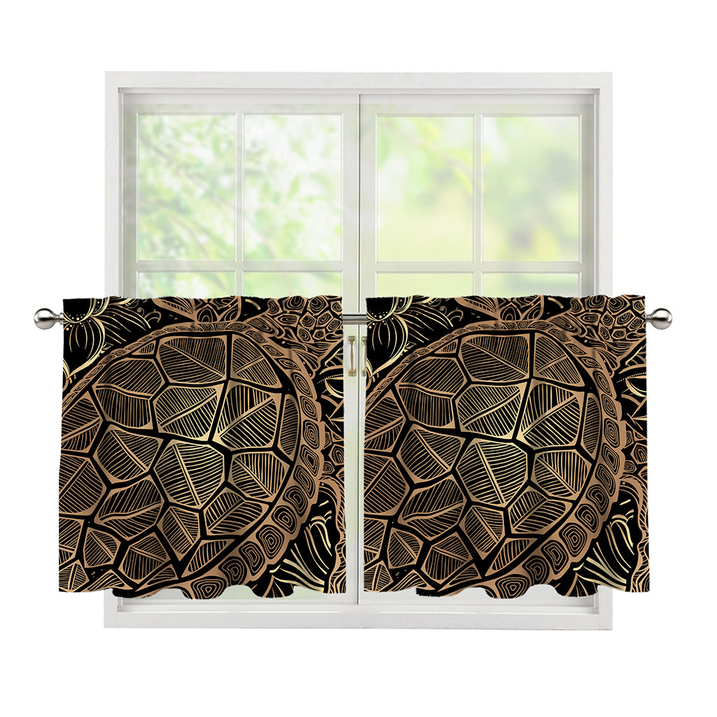 Black And Gold Sea Turtle Print Tier Curtains