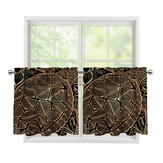 Black And Gold Sea Turtle Print Tier Curtains