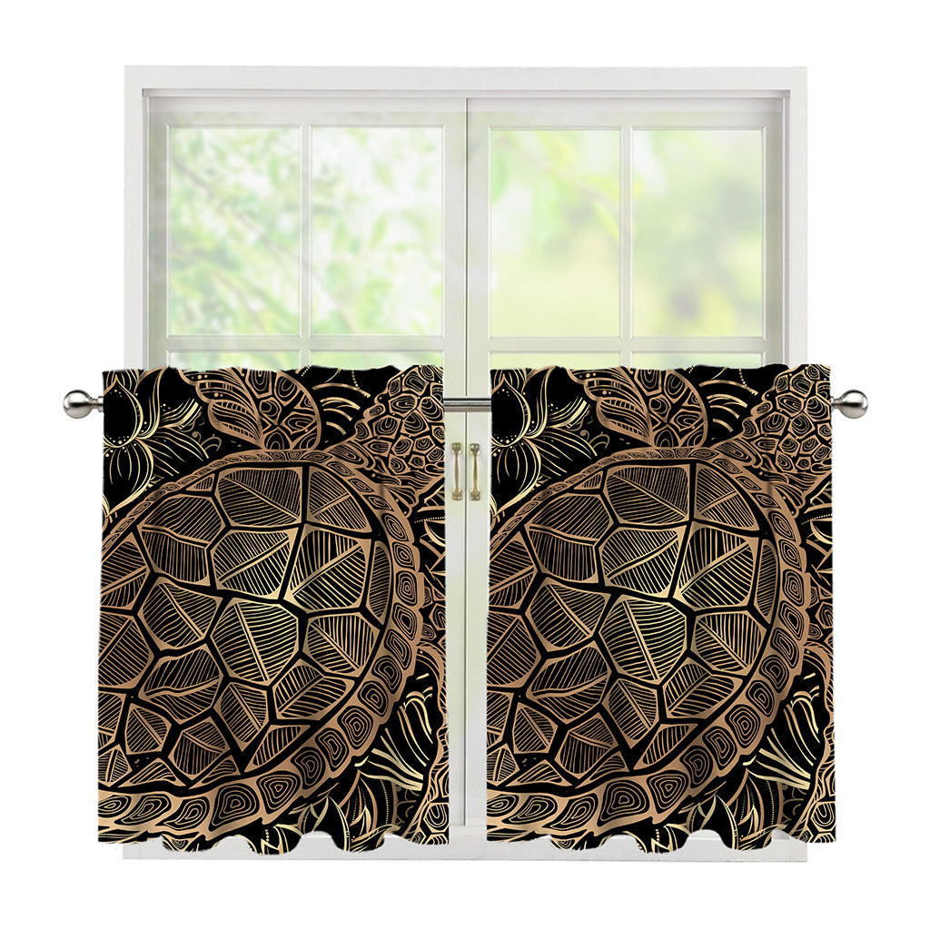Black And Gold Sea Turtle Print Tier Curtains