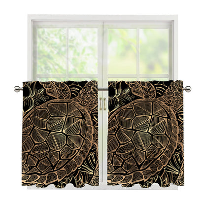 Black And Gold Sea Turtle Print Tier Curtains