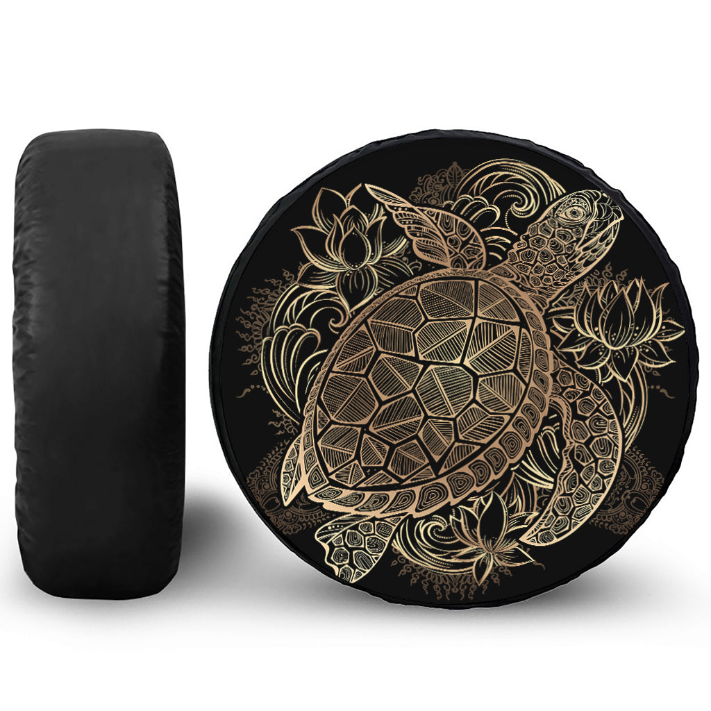 Black And Gold Sea Turtle Print Tire Cover