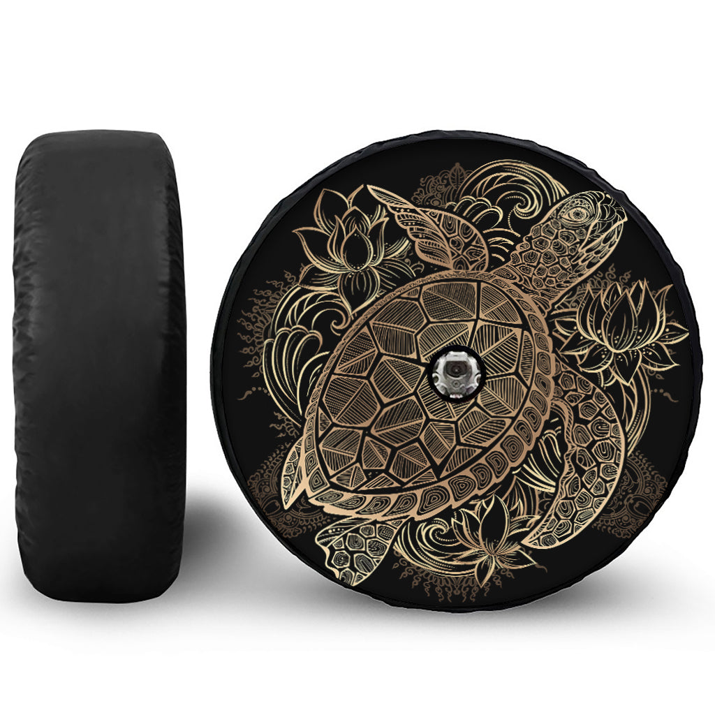 Black And Gold Sea Turtle Print Tire Cover With Camera Hole