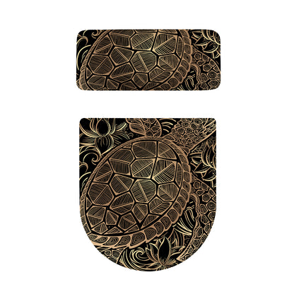 Black And Gold Sea Turtle Print Toilet Lid And Tank Cover Set