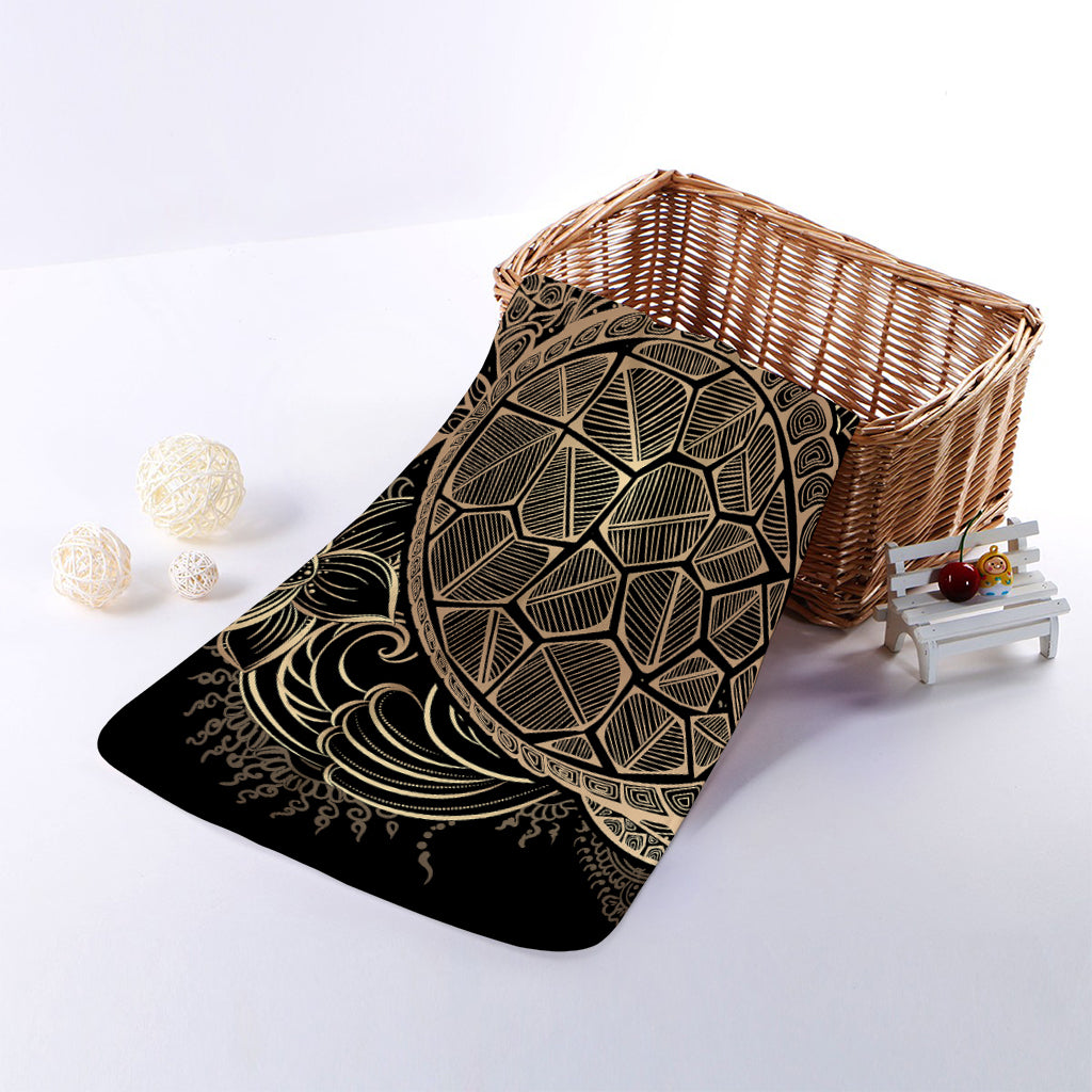 Black And Gold Sea Turtle Print Towel