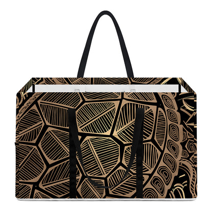 Black And Gold Sea Turtle Print Utility Tote Bag
