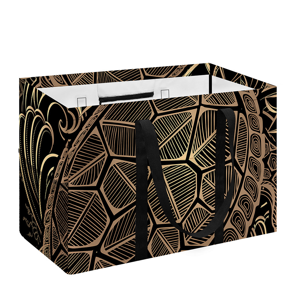 Black And Gold Sea Turtle Print Utility Tote Bag