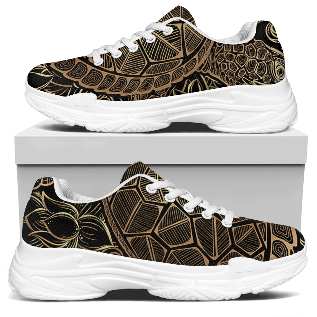 Black And Gold Sea Turtle Print White Chunky Shoes