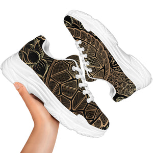 Black And Gold Sea Turtle Print White Chunky Shoes