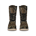 Black And Gold Sea Turtle Print Winter Boots