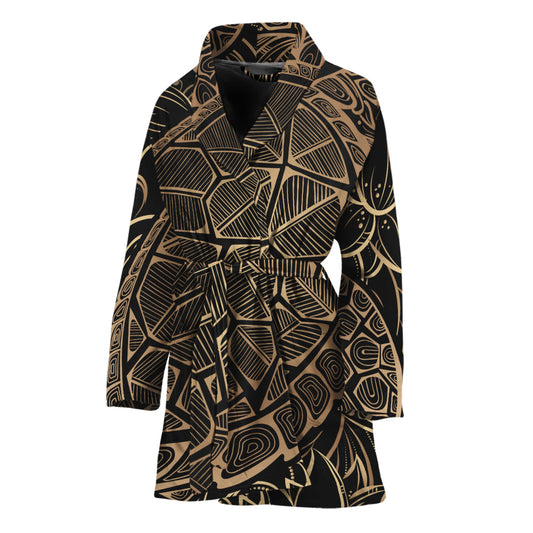 Black And Gold Sea Turtle Print Women's Bathrobe