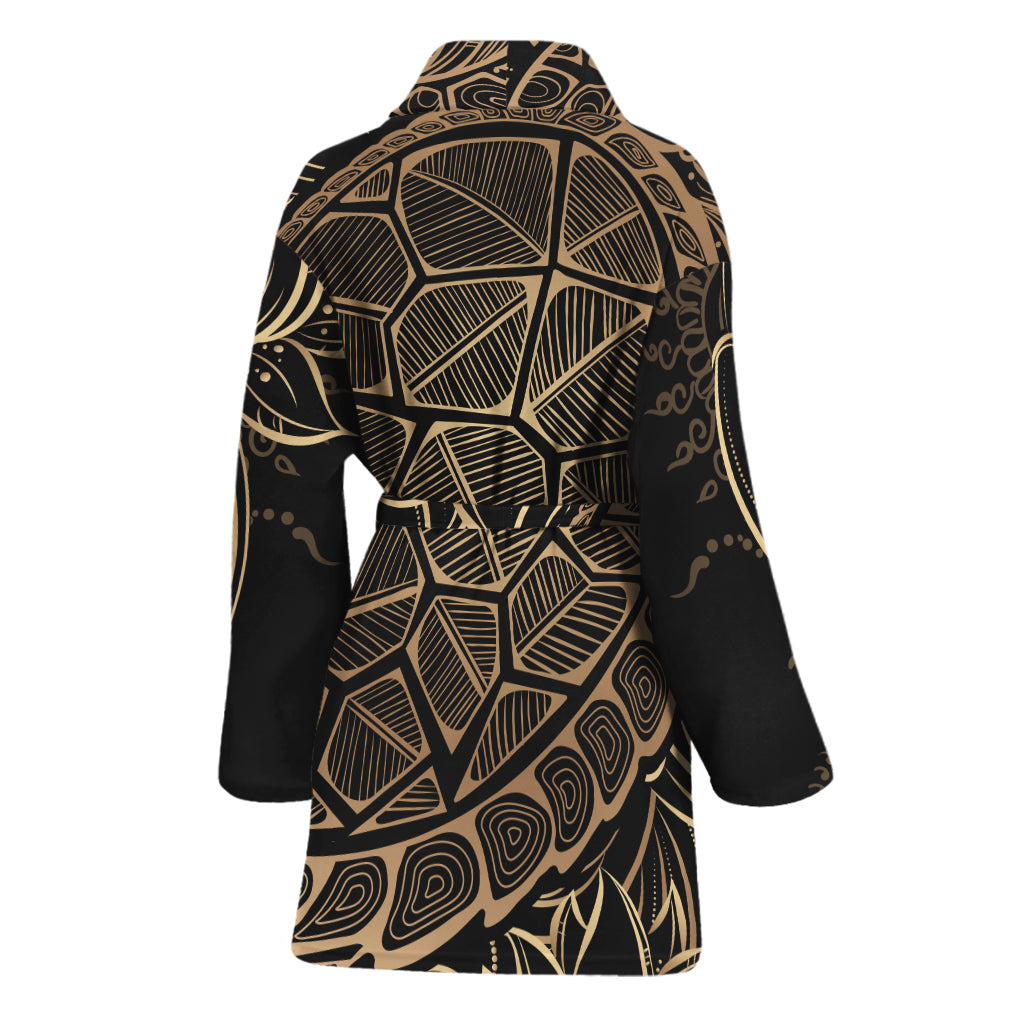 Black And Gold Sea Turtle Print Women's Bathrobe