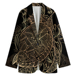 Black And Gold Sea Turtle Print Women's Blazer