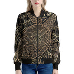Black And Gold Sea Turtle Print Women's Bomber Jacket