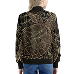 Black And Gold Sea Turtle Print Women's Bomber Jacket