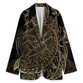 Black And Gold Sea Turtle Print Women's Cotton Blazer