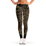 Black And Gold Sea Turtle Print Women's Leggings