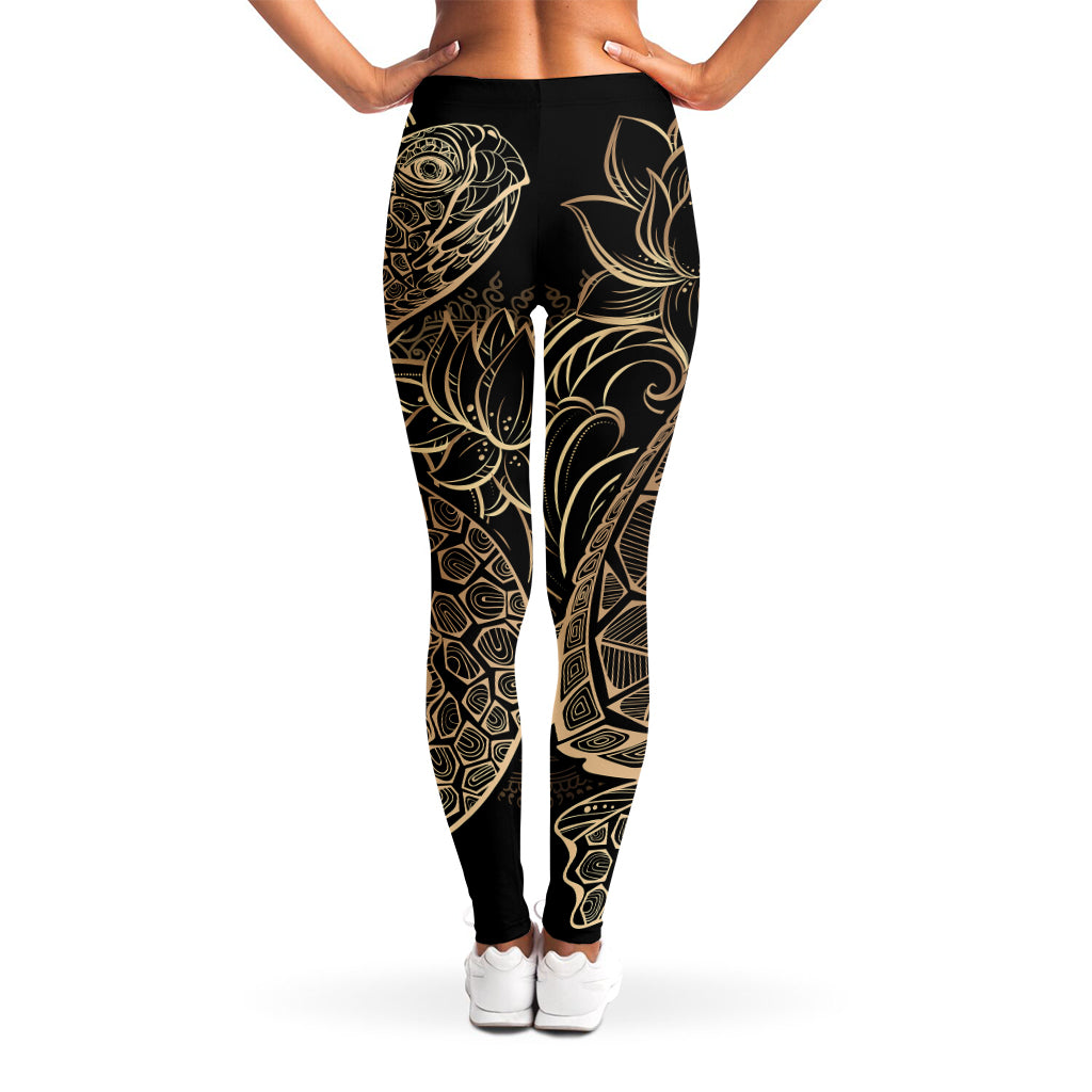 Black And Gold Sea Turtle Print Women's Leggings