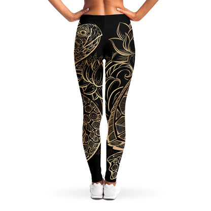 Black And Gold Sea Turtle Print Women's Leggings