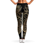 Black And Gold Sea Turtle Print Women's Leggings