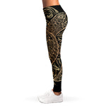 Black And Gold Sea Turtle Print Women's Leggings