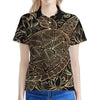 Black And Gold Sea Turtle Print Women's Polo Shirt