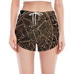 Black And Gold Sea Turtle Print Women's Split Running Shorts