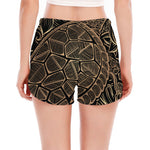 Black And Gold Sea Turtle Print Women's Split Running Shorts