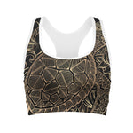 Black And Gold Sea Turtle Print Women's Sports Bra