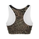 Black And Gold Sea Turtle Print Women's Sports Bra