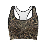 Black And Gold Sea Turtle Print Women's Sports Bra