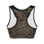 Black And Gold Sea Turtle Print Women's Sports Bra