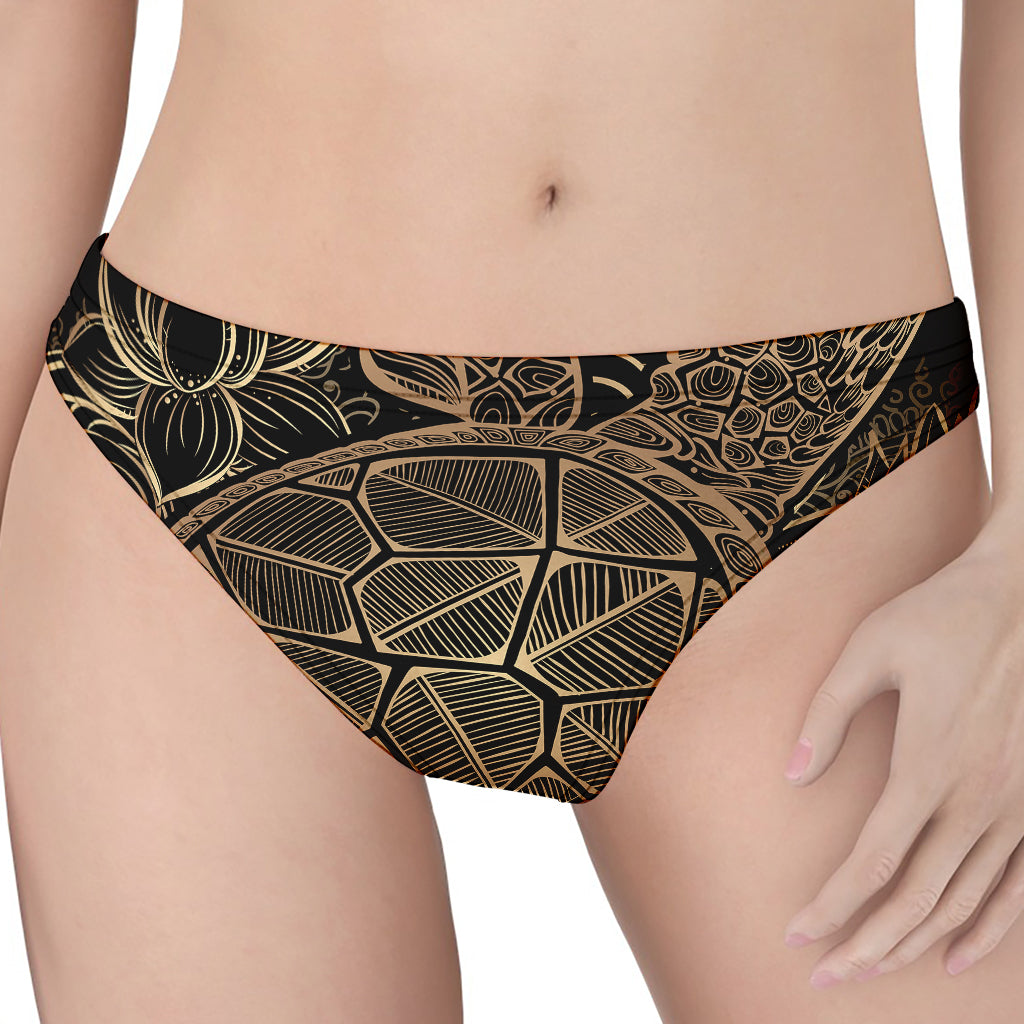 Black And Gold Sea Turtle Print Women's Thong