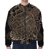 Black And Gold Sea Turtle Print Zip Sleeve Bomber Jacket