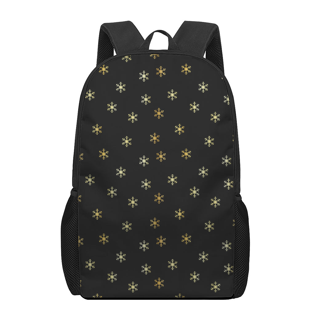 Black And Gold Snowflake Pattern Print 17 Inch Backpack