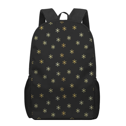 Black And Gold Snowflake Pattern Print 17 Inch Backpack