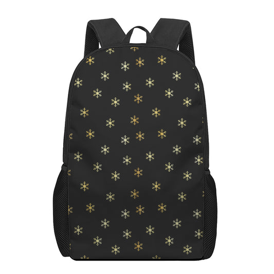 Black And Gold Snowflake Pattern Print 17 Inch Backpack