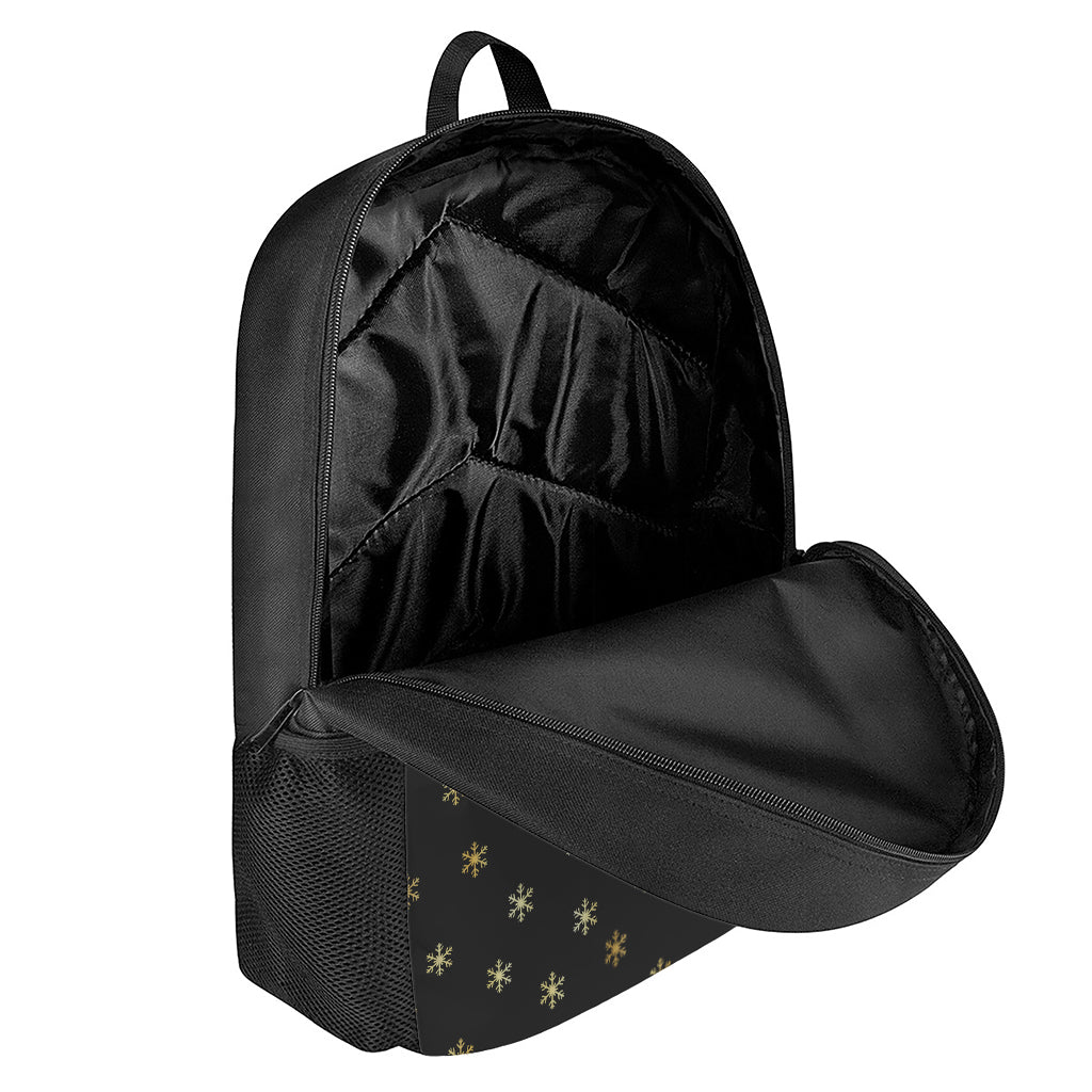 Black And Gold Snowflake Pattern Print 17 Inch Backpack