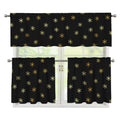 Black And Gold Snowflake Pattern Print 3 Piece Kitchen Curtains