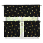 Black And Gold Snowflake Pattern Print 3 Piece Kitchen Curtains