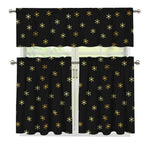 Black And Gold Snowflake Pattern Print 3 Piece Kitchen Curtains