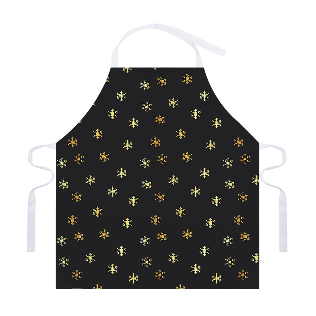 Black And Gold Snowflake Pattern Print Adjustable Apron