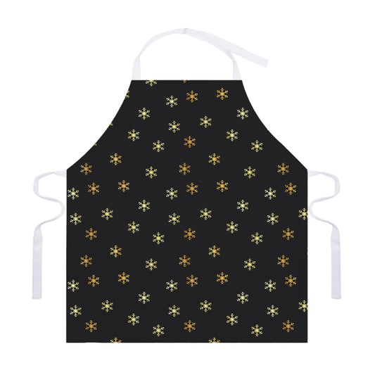 Black And Gold Snowflake Pattern Print Adjustable Apron