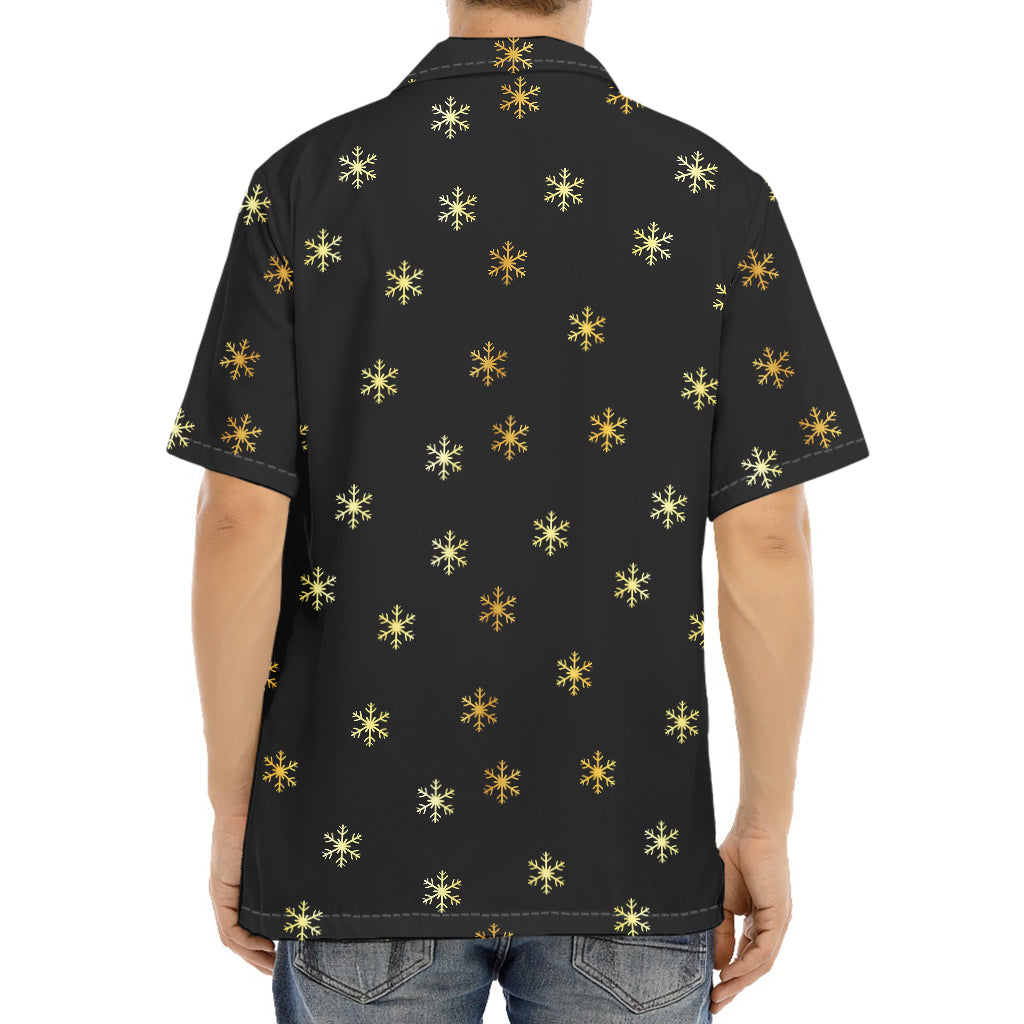 Black And Gold Snowflake Pattern Print Aloha Shirt