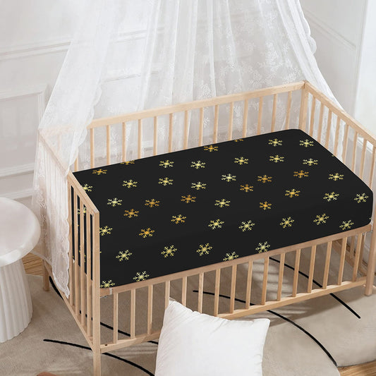 Black And Gold Snowflake Pattern Print Baby Crib Sheet