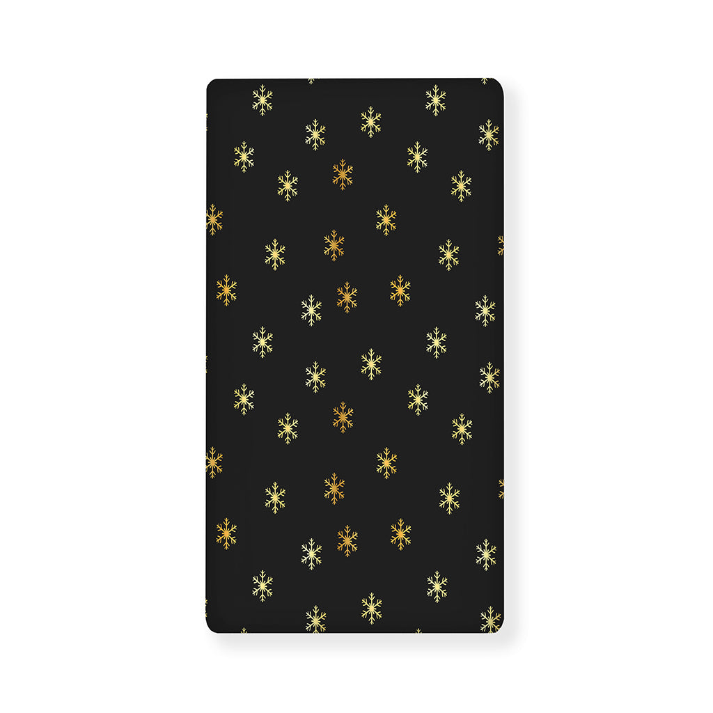 Black And Gold Snowflake Pattern Print Baby Crib Sheet