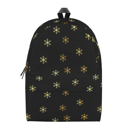 Black And Gold Snowflake Pattern Print Backpack